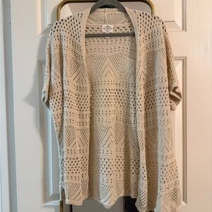 St. John's Bay Open-Knit Beige Short-Sleeve Cardigan
